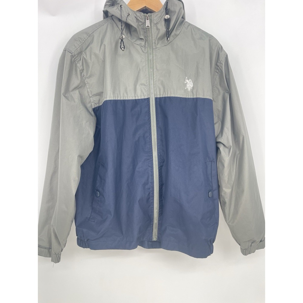 U.S. Polo Assn Mens Windbreaker Jacket Large Blue Gray Polyester Full Zip